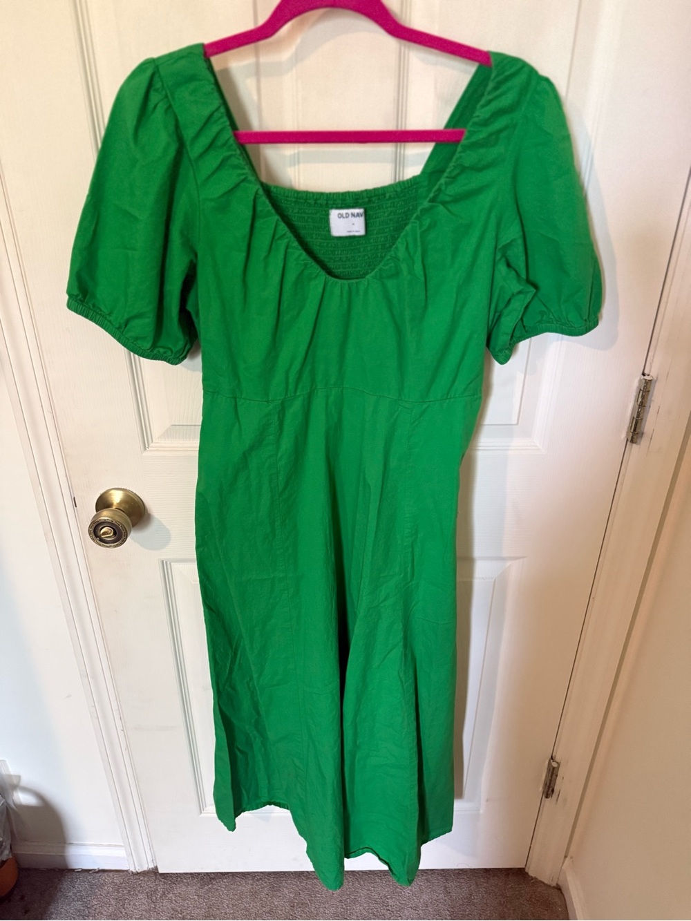 Old Navy Bright Green Midi Dress with Puff Sleeves